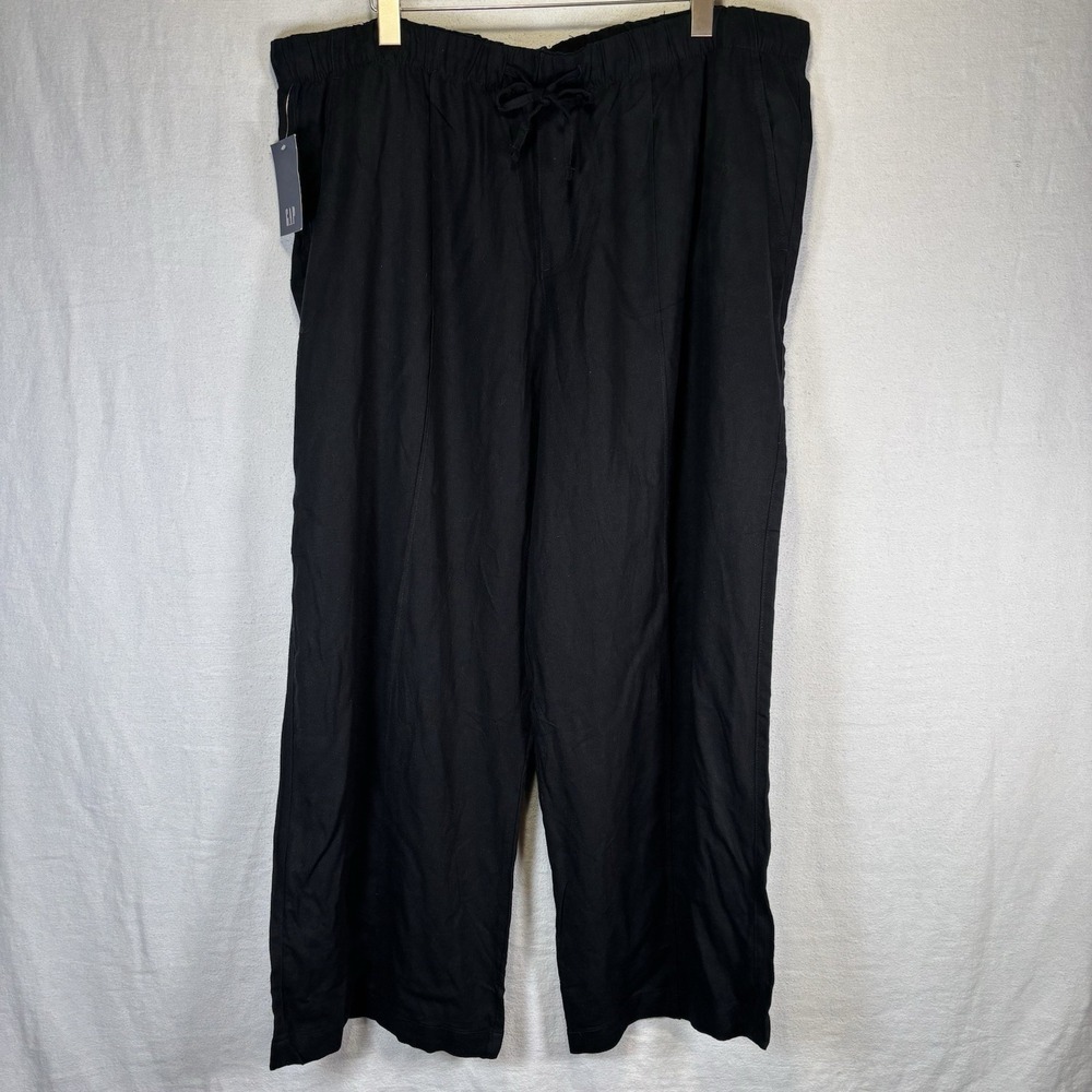 GAP Women's Black Linen Blend Wide Leg Pants Size XXL. Elastic Waist Drawstring.